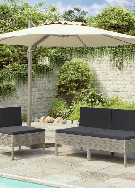 Tuinstoelen 3 st met kussens poly rattan grijs