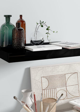 Wandschap Zwevend 120X23,5X3,8 Cm Mdf Hoogglans Zwart