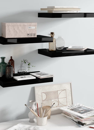 Wandschap Zwevend 120X23,5X3,8 Cm Mdf Hoogglans Zwart