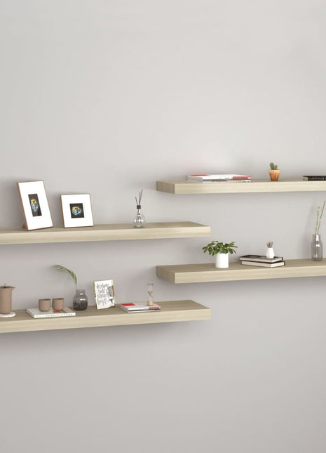 Wandschap Zwevend 80X23,5X3,8 Cm Mdf Kleurig Eiken