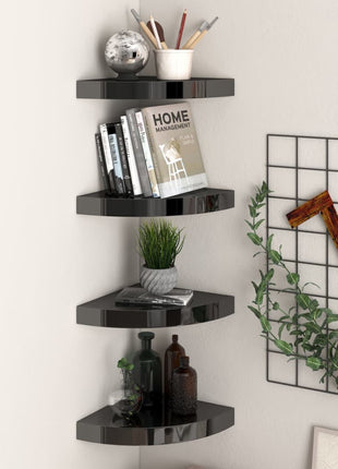 Hoekschappen Zwevend 35X35X3,8 Cm Mdf Hoogglans Zwart