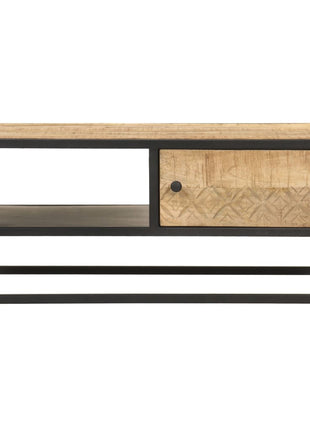 Salontafel Met Bewerkte Deur 90X55X36 Cm Ruw Mangohout