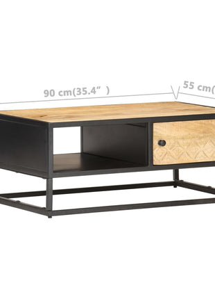 Salontafel Met Bewerkte Deur 90X55X36 Cm Ruw Mangohout