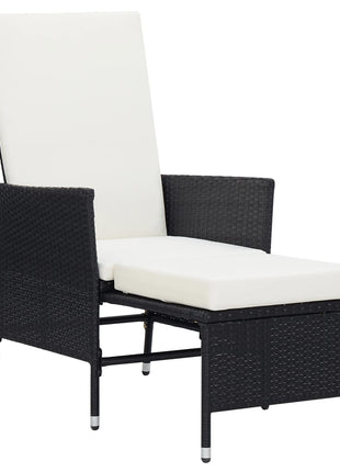 Tuinstoel verstelbaar met kussens poly rattan zwart