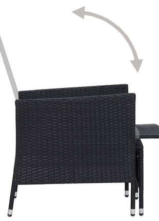 Tuinstoel verstelbaar met kussens poly rattan zwart