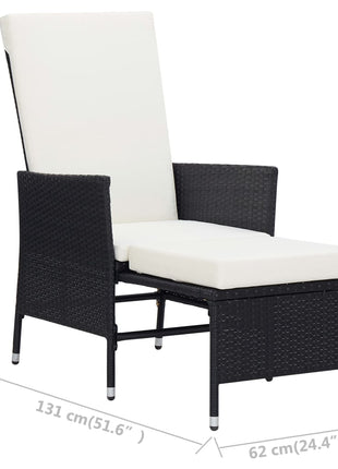 Tuinstoel verstelbaar met kussens poly rattan zwart
