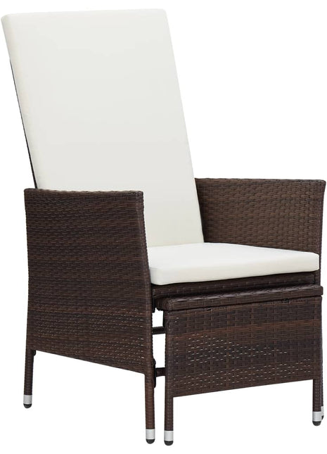 Tuinstoel verstelbaar met kussens poly rattan bruin