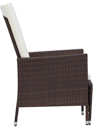 Tuinstoel verstelbaar met kussens poly rattan bruin