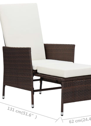 Tuinstoel verstelbaar met kussens poly rattan bruin