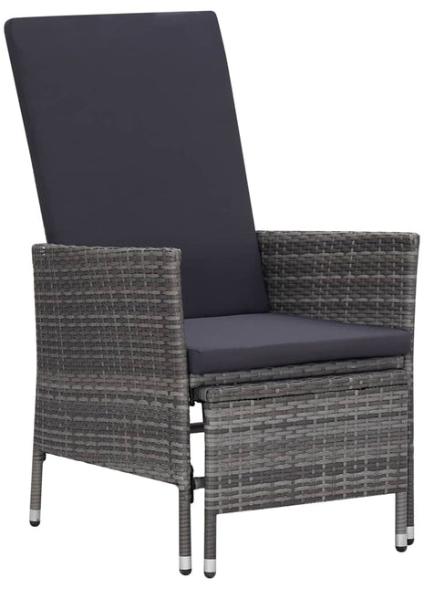 Tuinstoel verstelbaar met kussens poly rattan grijs