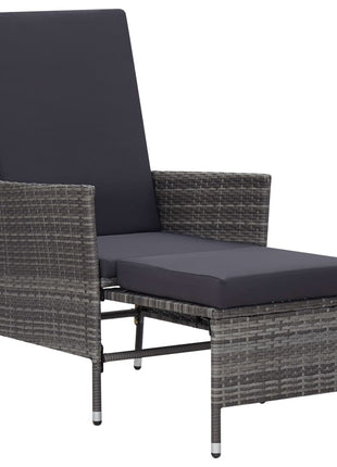 Tuinstoel verstelbaar met kussens poly rattan grijs