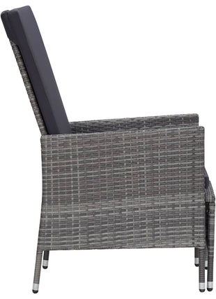 Tuinstoel verstelbaar met kussens poly rattan grijs