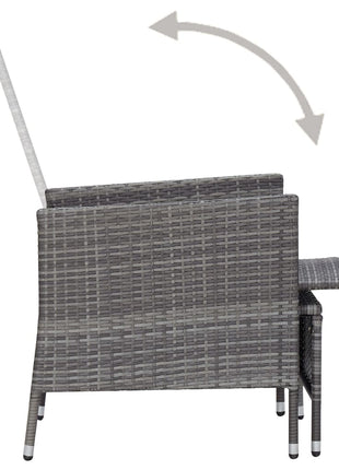 Tuinstoel verstelbaar met kussens poly rattan grijs