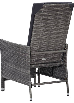 Tuinstoel verstelbaar met kussens poly rattan grijs