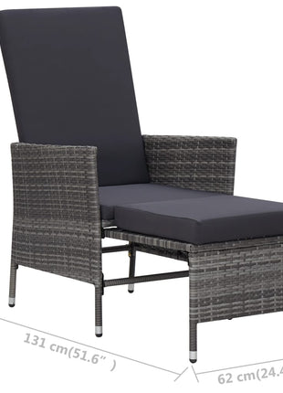 Tuinstoel verstelbaar met kussens poly rattan grijs