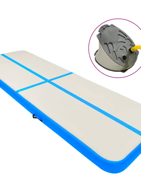 Gymnastiekmat met pomp opblaasbaar 300x100x15 cm PVC blauw