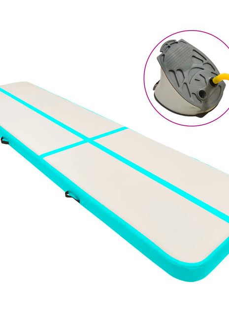 Gymnastiekmat met pomp opblaasbaar 600x100x15 cm PVC groen