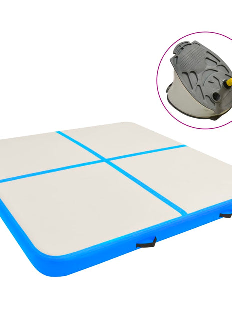 Gymnastiekmat met pomp opblaasbaar 200x200x10 cm PVC blauw