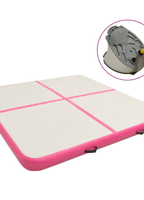 Gymnastiekmat met pomp opblaasbaar 200x200x20 cm PVC roze