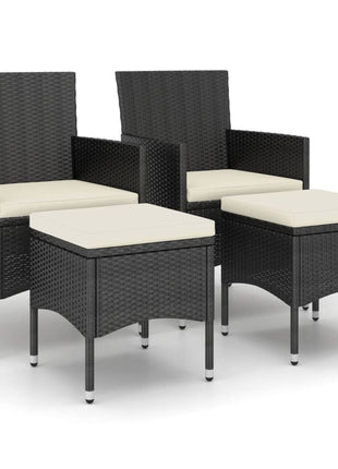 4-delige Tuinstoel- en voetenbankset rattan zwart