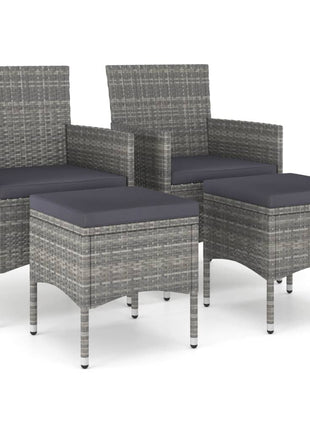 4-delige Tuinstoelen- en voetenbankenset poly rattan grijs