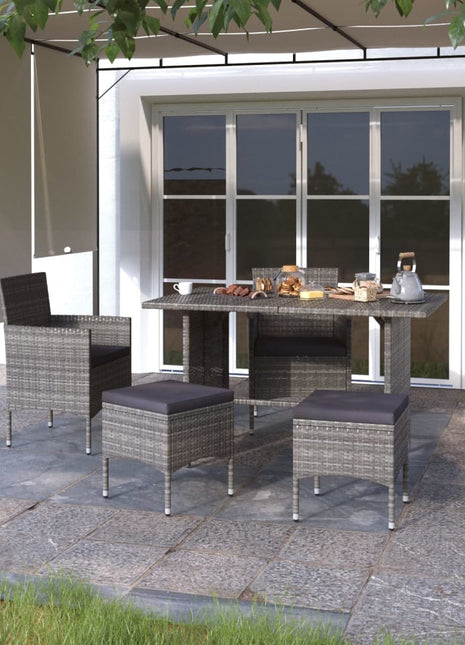 4-delige Tuinstoelen- en voetenbankenset poly rattan grijs