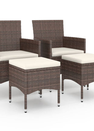 4-delige Tuinstoelen- en voetenbankenset poly rattan bruin