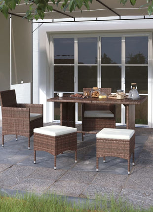 4-delige Tuinstoelen- en voetenbankenset poly rattan bruin