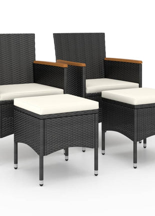 4-delige Tuinstoel- en voetenbankset poly rattan zwart