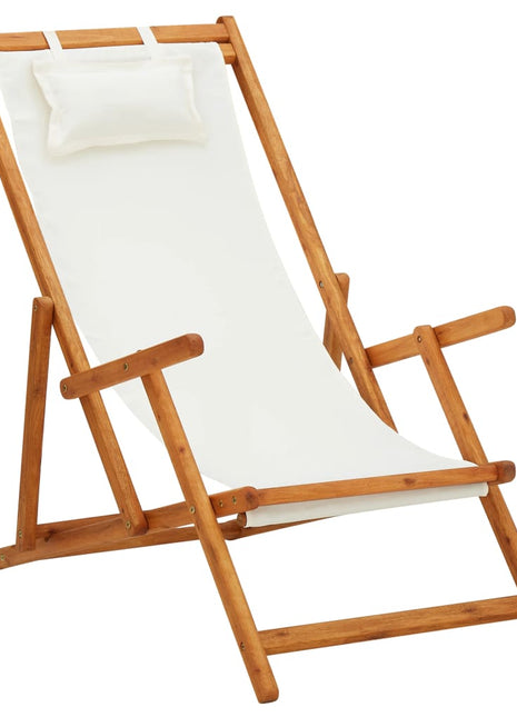 Strandstoel inklapbaar massief eucalyptushout en stof crème