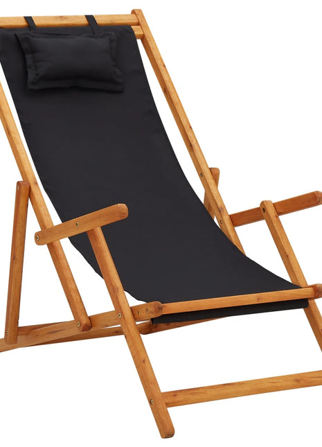 Strandstoel inklapbaar massief eucalyptushout en stof zwart