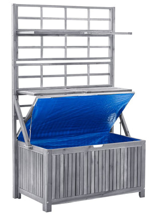Opbergbox met latwerk 99x55x160 cm massief acaciahout grijs
