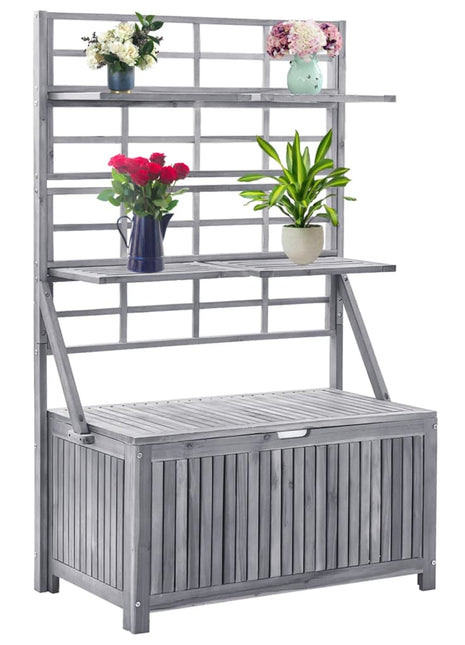 Opbergbox met latwerk 99x55x160 cm massief acaciahout grijs