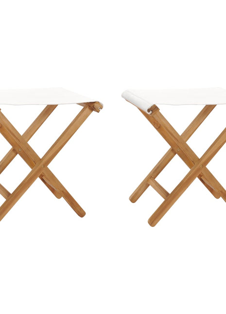 Stoelen inklapbaar 2 st massief teakhout en stof crèmewit