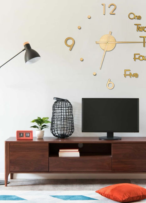 3D-wandklok modern XXL 100 cm goudkleurig