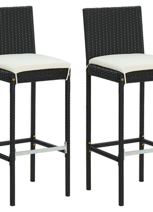 Tuinbarkrukken met kussens 2 st poly rattan zwart