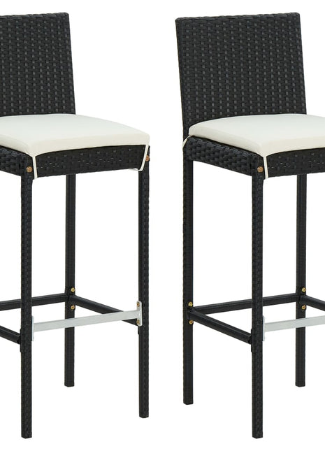 Tuinbarkrukken met kussens 2 st poly rattan zwart