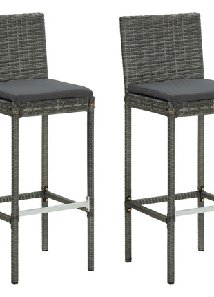 Tuinbarkrukken met kussens 2 st poly rattan grijs