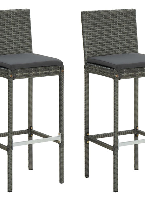 Tuinbarkrukken met kussens 2 st poly rattan grijs