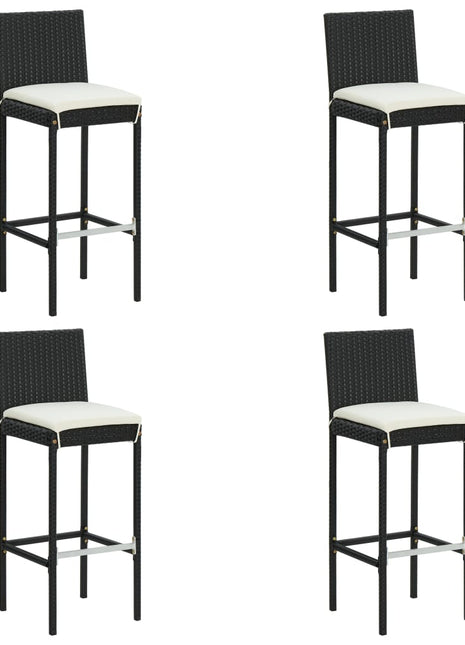 Tuinbarkrukken met kussens 4 st poly rattan zwart
