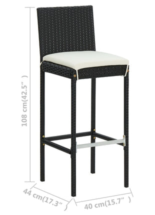 Tuinbarkrukken met kussens 4 st poly rattan zwart