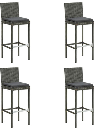 Tuinbarkrukken met kussens 4 st poly rattan grijs