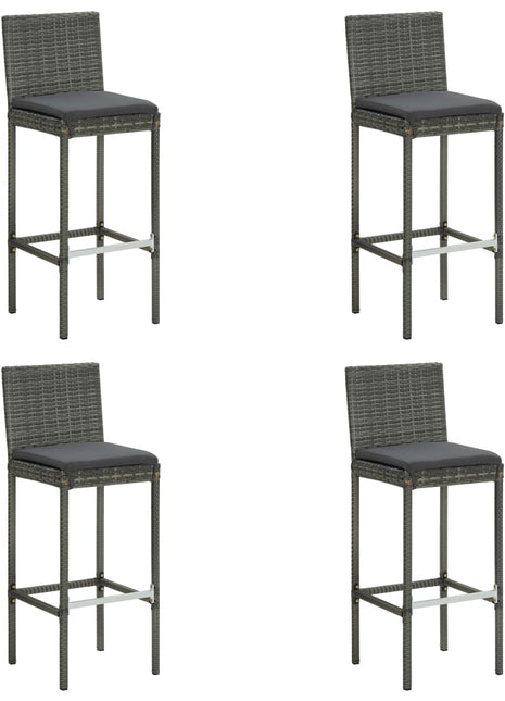Tuinbarkrukken met kussens 4 st poly rattan grijs