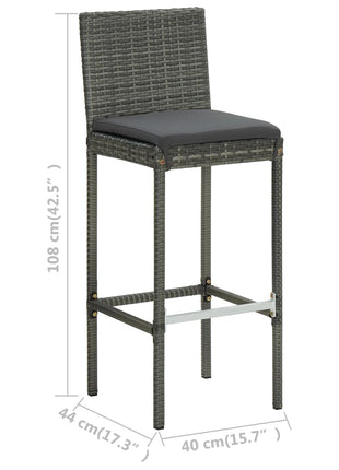 Tuinbarkrukken met kussens 4 st poly rattan grijs