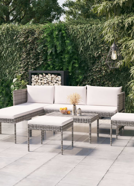 6-Delige Loungeset Met Kussens Poly Rattan