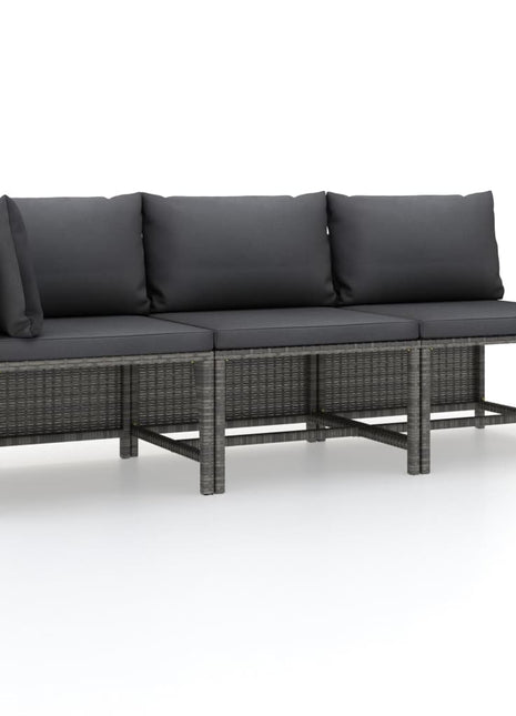 3-Delige Loungeset Met Kussens Poly Rattan