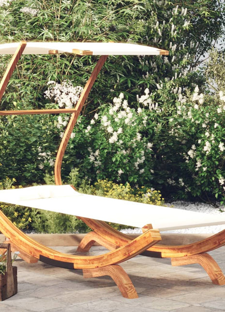 Loungebed Met Luifel Massief Gebogen Hout