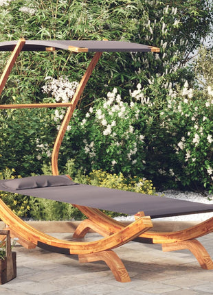 Loungebed Met Luifel Massief Gebogen Hout