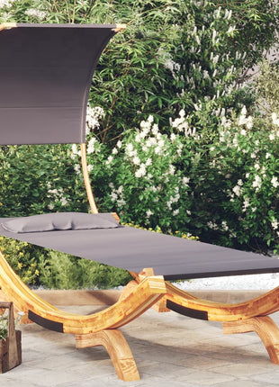 Loungebed Met Luifel Massief Gebogen Hout