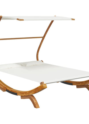 Loungebed Met Luifel Massief Gebogen Hout